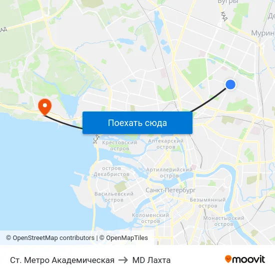 Ст. Метро Академическая to MD Лахта map