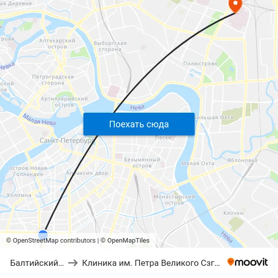 Балтийский Вокзал to Клиника им. Петра Великого Сзгму им. Мечникова map