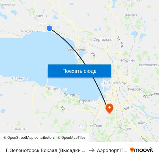 Г. Зеленогорск Вокзал (Высадки И Посадки Нет) to Аэропорт Пулково map