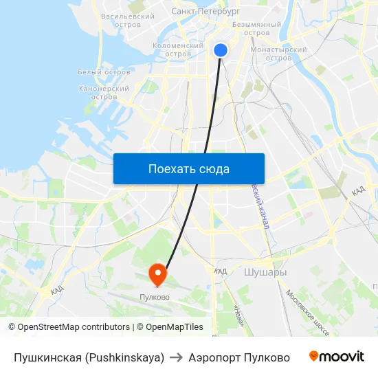 Пушкинская (Pushkinskaya) to Аэропорт Пулково map