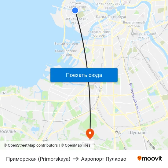 Приморская (Primorskaya) to Аэропорт Пулково map