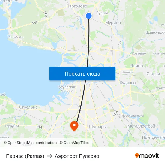 Парнас (Parnas) to Аэропорт Пулково map