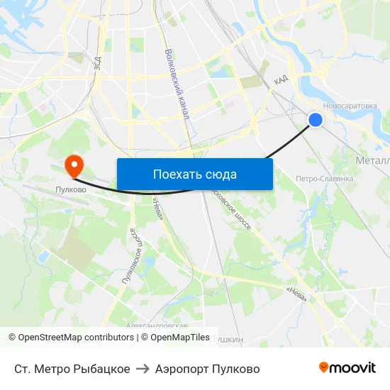 Ст. Метро Рыбацкое to Аэропорт Пулково map