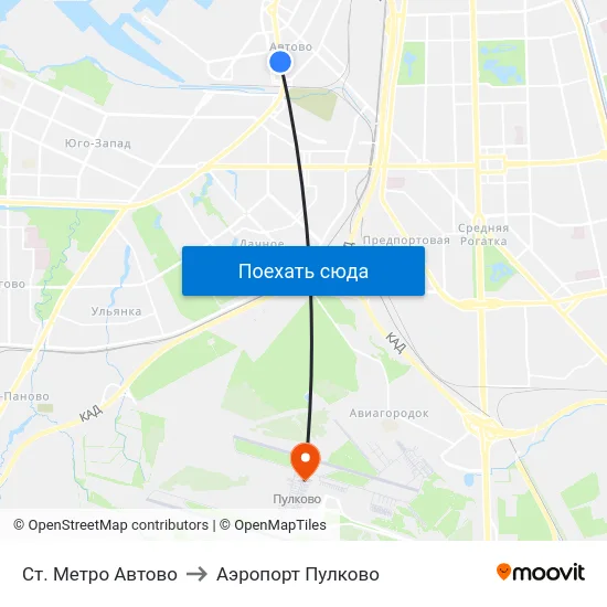 Ст. Метро Автово to Аэропорт Пулково map