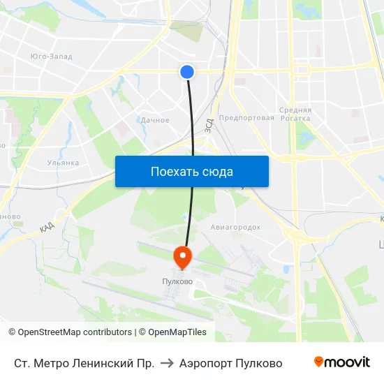 Ст. Метро Ленинский Пр. to Аэропорт Пулково map