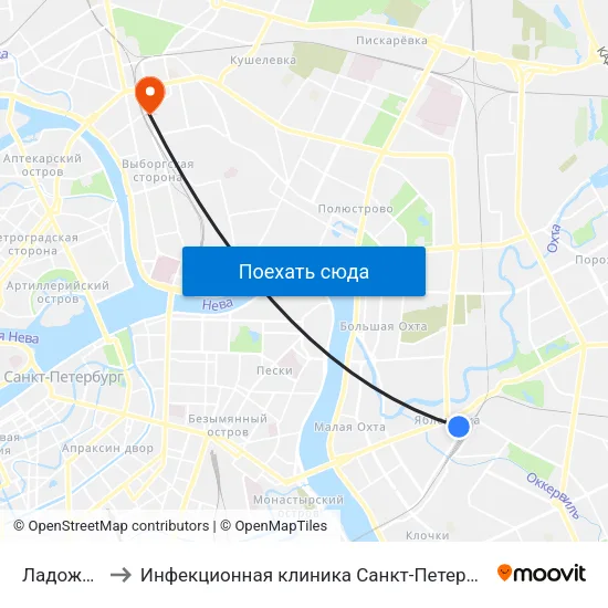 Ладожская (Ladozhskaya) to Инфекционная клиника Санкт-Петербургского Государственного Педиатрического Медицинского Университета map