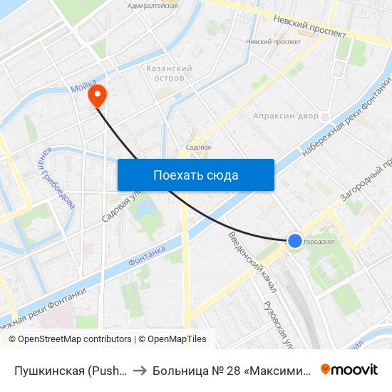 Пушкинская (Pushkinskaya) to Больница № 28 «Максимилиановская» map