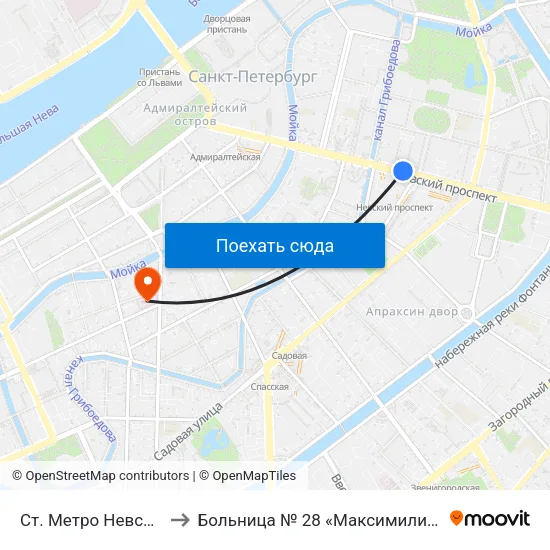 Ст. Метро Невский Пр. to Больница № 28 «Максимилиановская» map