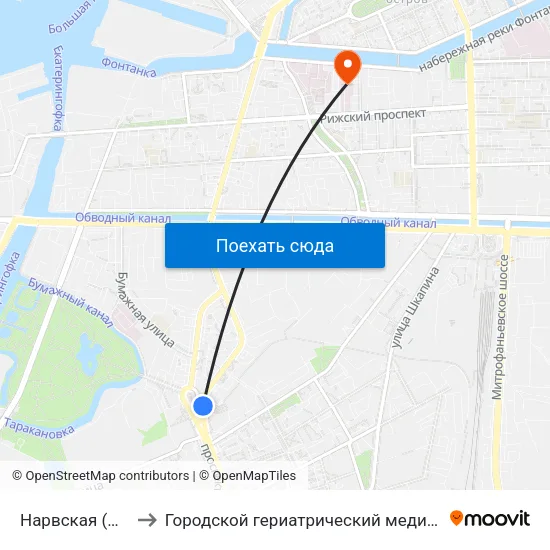 Нарвская (Narvskaya) to Городской гериатрический медико-социальный центр map