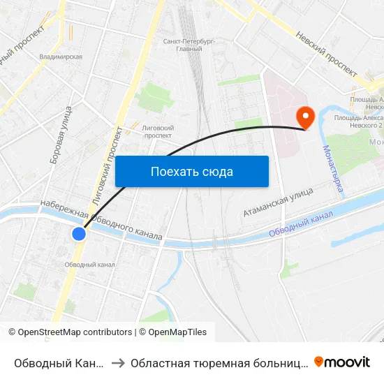 Обводный Канал (Obvodny Kanal) to Областная тюремная больница имени Фёдора Петровича Гааза map