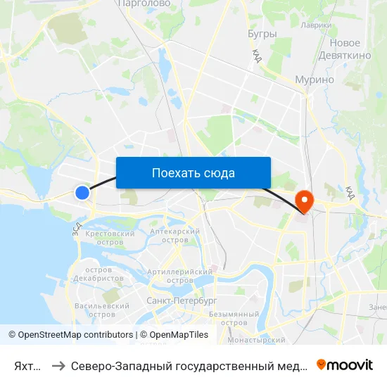 Яхтенная Ул. to Северо-Западный государственный медицинский университет имени Ильи Ильича Мечникова map