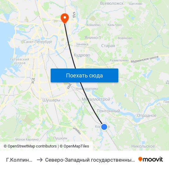 Г.Колпино Ленинградская Ул. to Северо-Западный государственный медицинский университет имени Ильи Ильича Мечникова map
