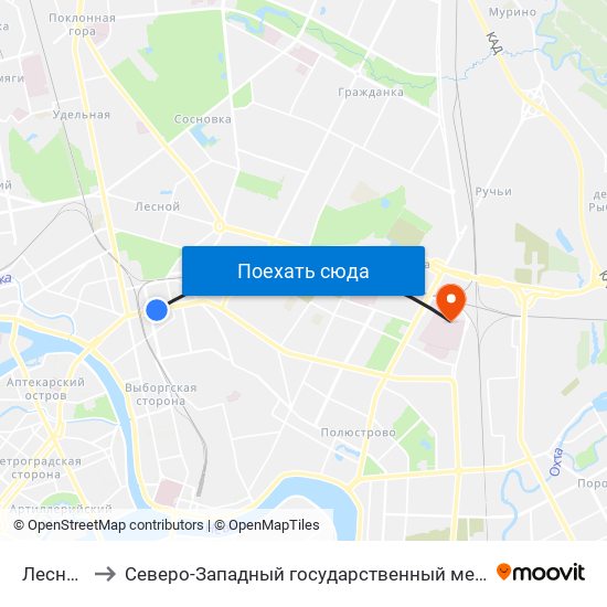 Лесная (Lesnaya) to Северо-Западный государственный медицинский университет имени Ильи Ильича Мечникова map