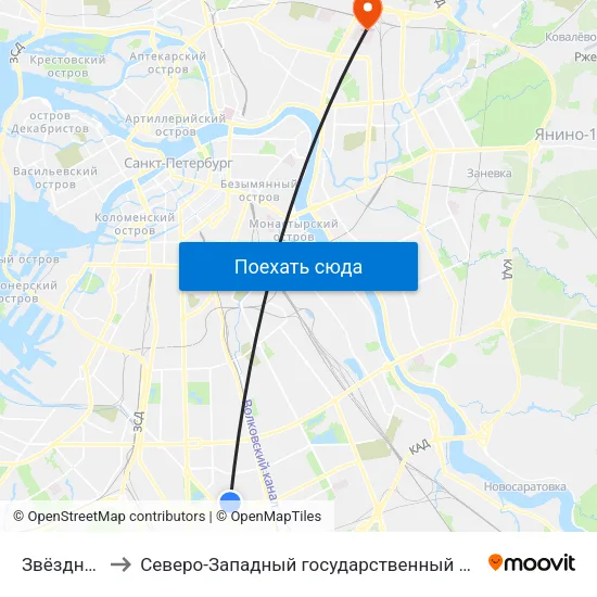 Звёздная (Zvyozdnaya) to Северо-Западный государственный медицинский университет имени Ильи Ильича Мечникова map