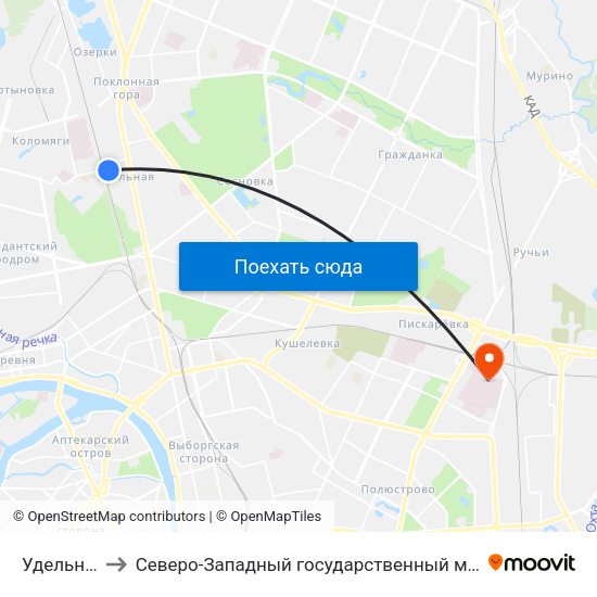 Удельная (Udel'Naya) to Северо-Западный государственный медицинский университет имени Ильи Ильича Мечникова map