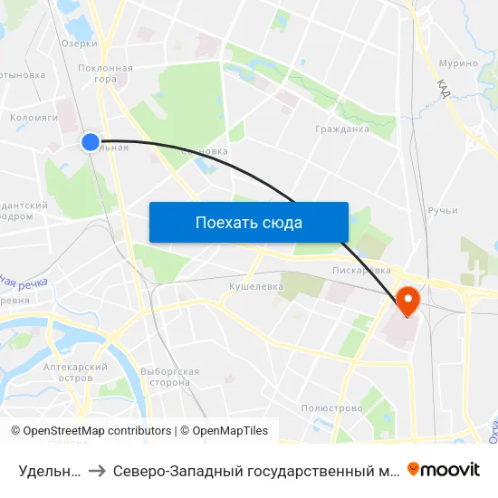 Удельная (Udel'Naya) to Северо-Западный государственный медицинский университет имени Ильи Ильича Мечникова map