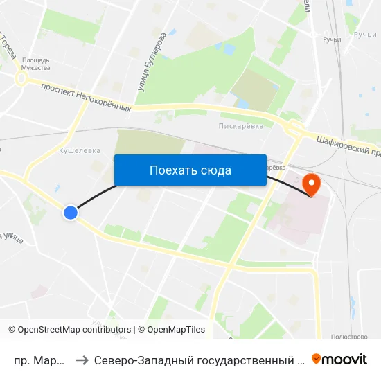пр. Маршала Блюхера 12 to Северо-Западный государственный медицинский университет имени Ильи Ильича Мечникова map
