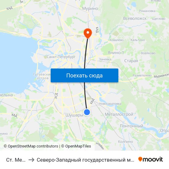 Ст. Метро Шушары to Северо-Западный государственный медицинский университет имени Ильи Ильича Мечникова map