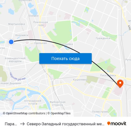 Парашютная Ул. to Северо-Западный государственный медицинский университет имени Ильи Ильича Мечникова map
