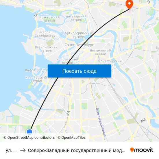 ул. Бурцева to Северо-Западный государственный медицинский университет имени Ильи Ильича Мечникова map