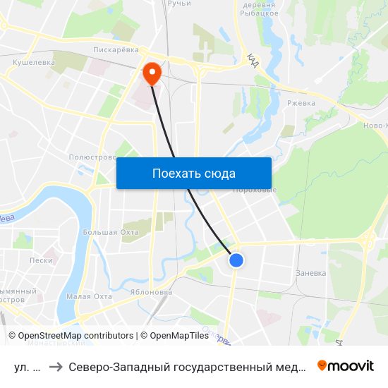 ул. Ленская to Северо-Западный государственный медицинский университет имени Ильи Ильича Мечникова map