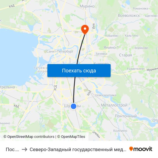 Пос. Шушары to Северо-Западный государственный медицинский университет имени Ильи Ильича Мечникова map