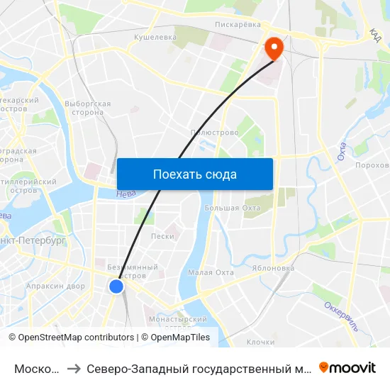 Московский Вокзал to Северо-Западный государственный медицинский университет имени Ильи Ильича Мечникова map