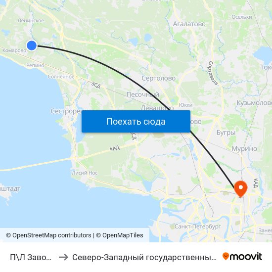 П\Л Завода Красная Бавария to Северо-Западный государственный медицинский университет имени Ильи Ильича Мечникова map