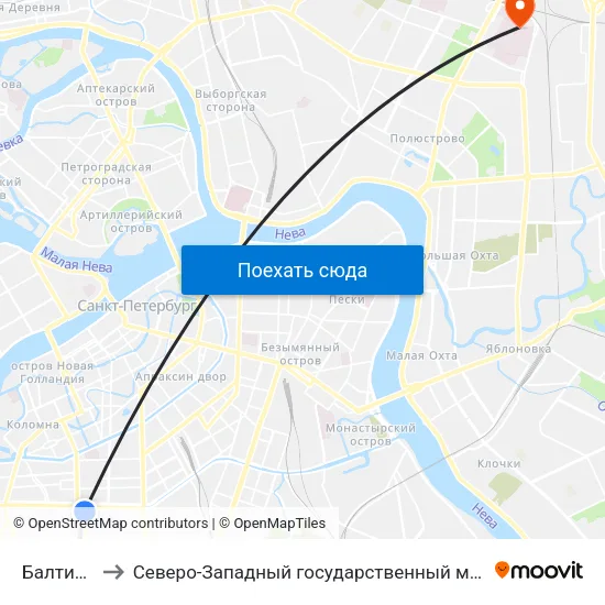 Балтийский Вокзал to Северо-Западный государственный медицинский университет имени Ильи Ильича Мечникова map