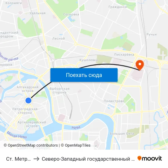 Ст. Метро Петроградская to Северо-Западный государственный медицинский университет имени Ильи Ильича Мечникова map