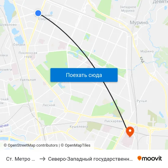 Ст. Метро Проспект Просвещения to Северо-Западный государственный медицинский университет имени Ильи Ильича Мечникова map