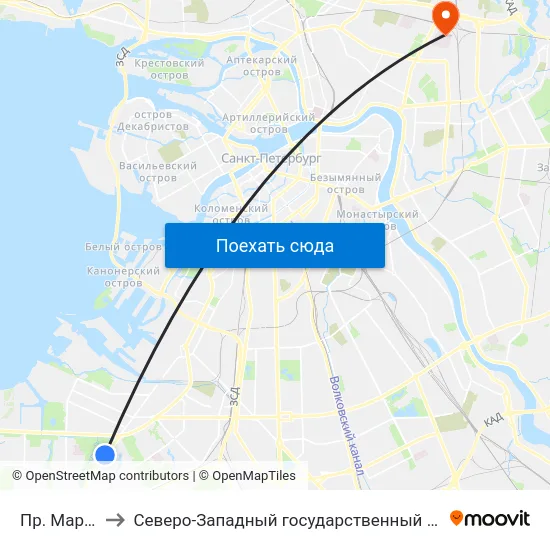 Пр. Маршала Жукова 60 to Северо-Западный государственный медицинский университет имени Ильи Ильича Мечникова map