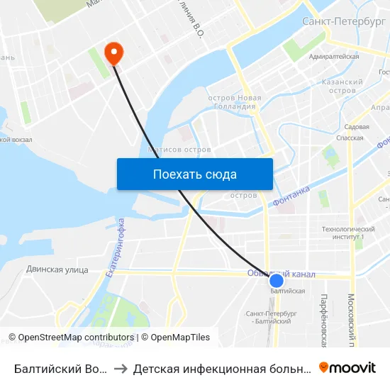 Балтийский Вокзал to Детская инфекционная больница №3 map