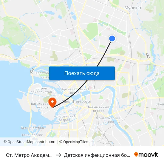 Ст. Метро Академическая to Детская инфекционная больница №3 map