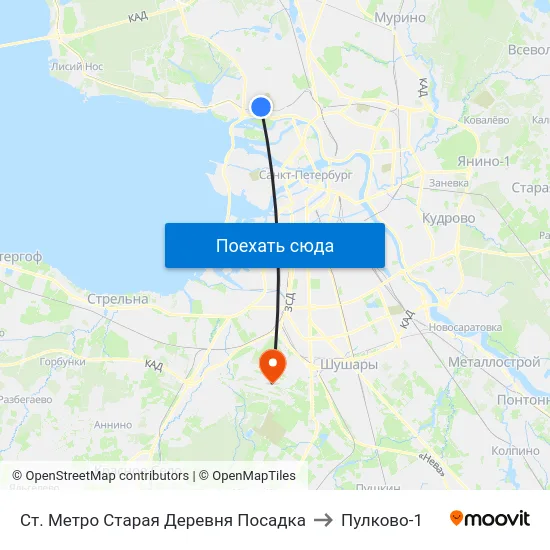 Ст. Метро Старая Деревня Посадка to Пулково-1 map