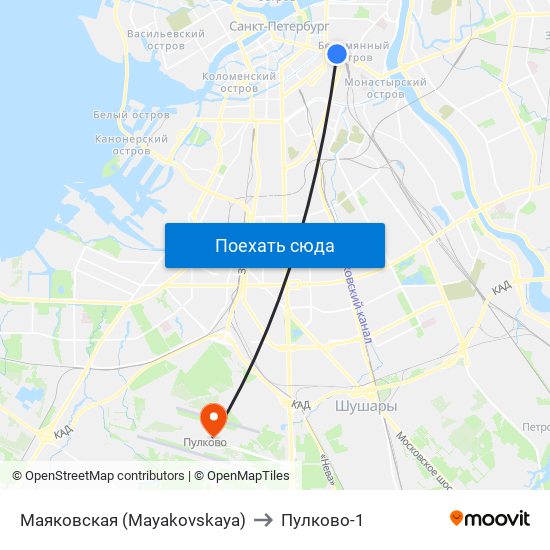 Маяковская (Mayakovskaya) to Пулково-1 map