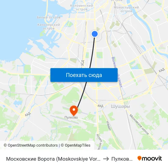 Московские Ворота (Moskovskiye Vorota) to Пулково-1 map