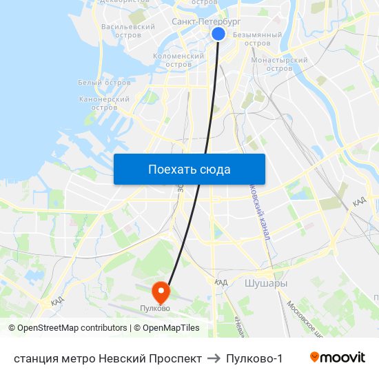 станция метро Невский Проспект to Пулково-1 map
