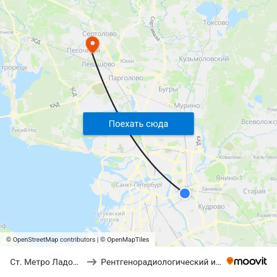 Ст. Метро Ладожская to Рентгенорадиологический институт map