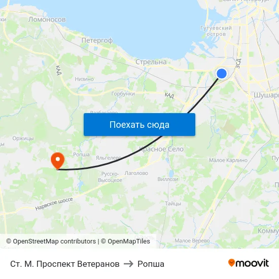 Ст. М. Проспект Ветеранов to Ропша map