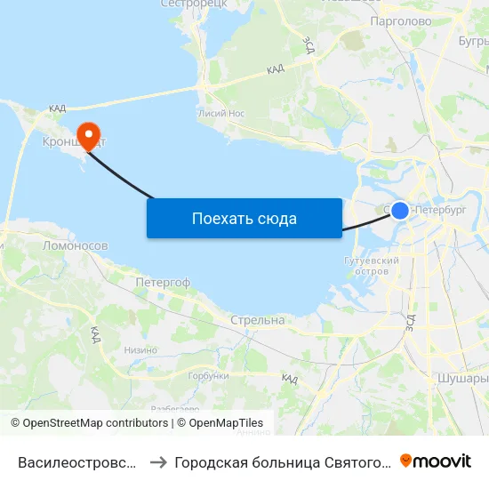 Василеостровская (Vasileostrovskaya) to Городская больница Святого Праведного Иоанна Кронштадского map