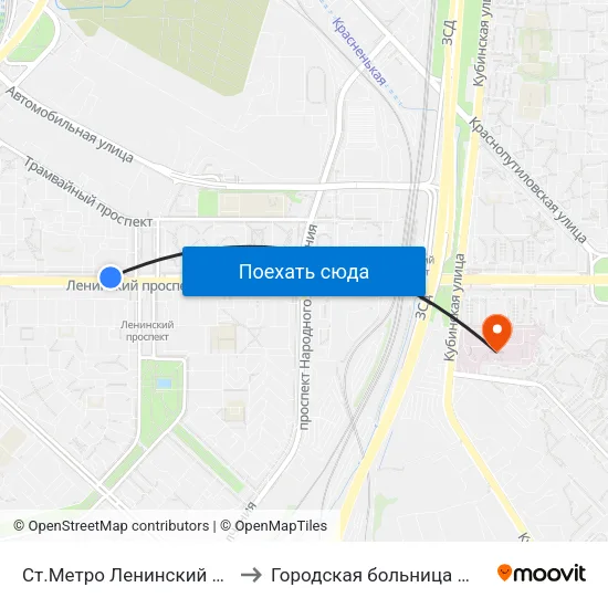 Ст.Метро Ленинский Пр. to Городская больница №26 map