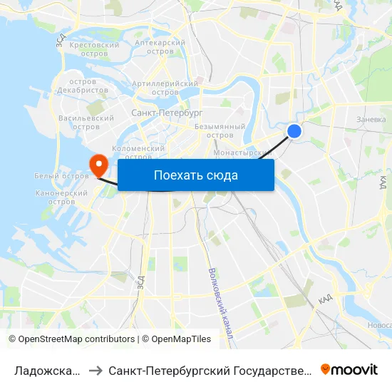 Ладожская (Ladozhskaya) to Санкт-Петербургский Государственный Университет Водных Коммуникаций map