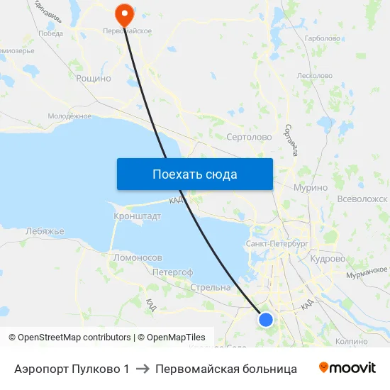 Аэропорт Пулково 1 to Первомайская больница map