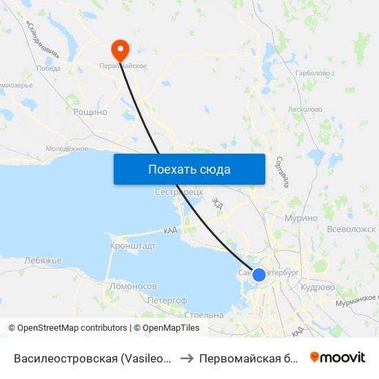 Василеостровская (Vasileostrovskaya) to Первомайская больница map