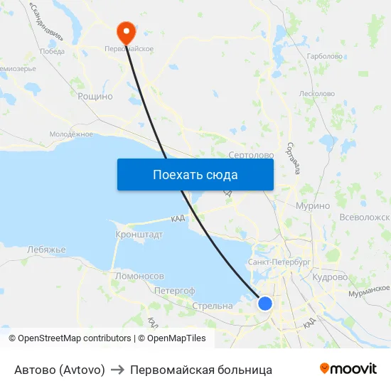Автово (Avtovo) to Первомайская больница map