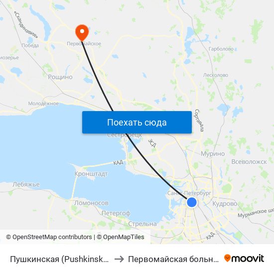 Пушкинская (Pushkinskaya) to Первомайская больница map