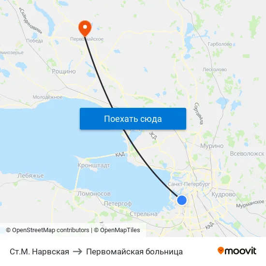 Ст.М. Нарвская to Первомайская больница map