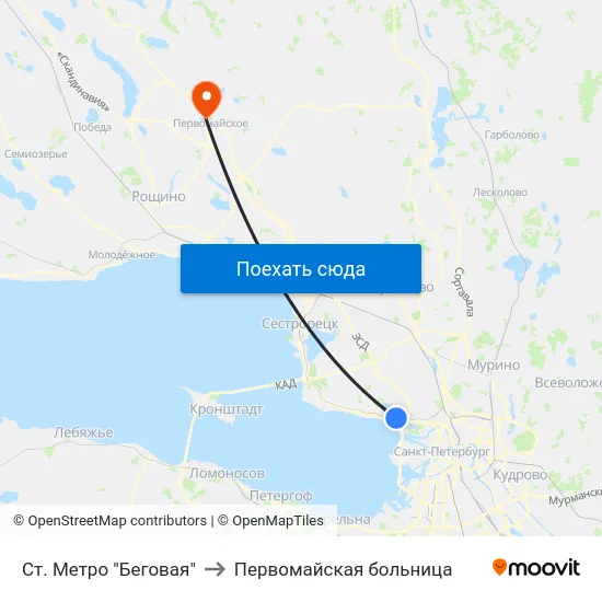 Ст. Метро "Беговая" to Первомайская больница map