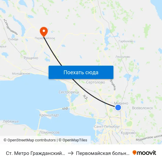 Ст. Метро Гражданский Пр. to Первомайская больница map